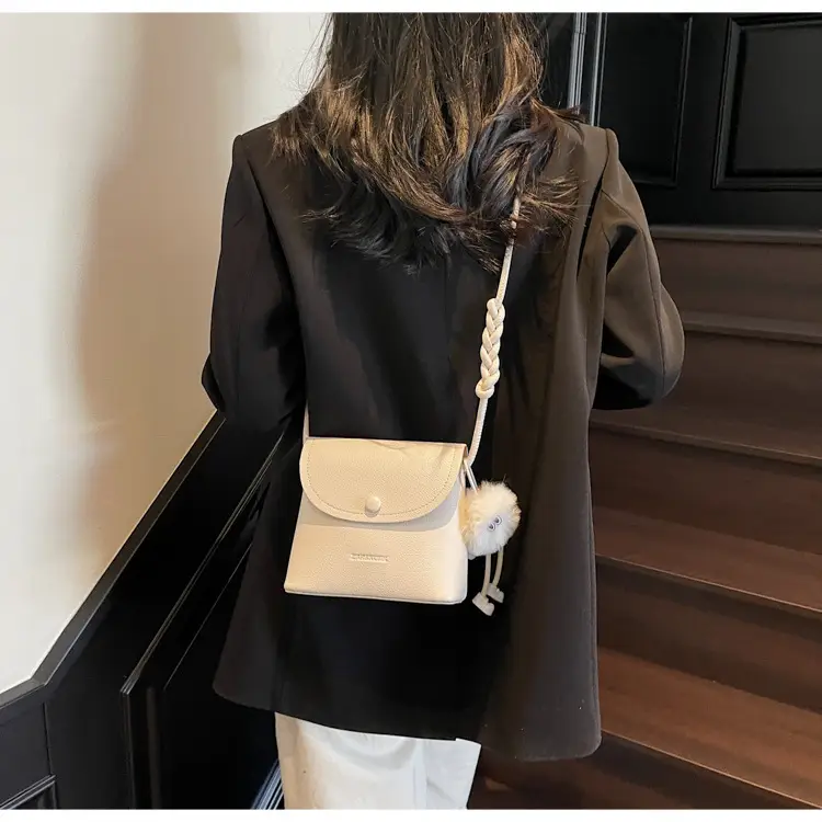 Women's White Square Crossbody Bag with Fur Pom Pom — feature 18