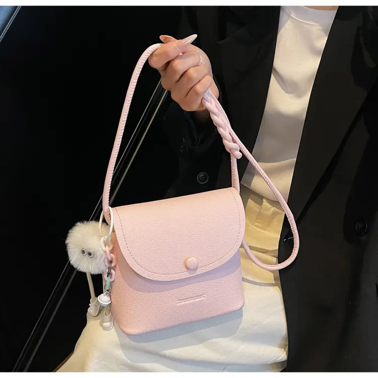 Women's White Square Crossbody Bag with Fur Pom Pom — feature 19