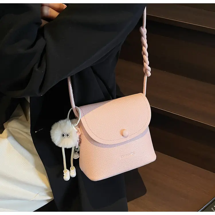 Women's White Square Crossbody Bag with Fur Pom Pom — feature 20