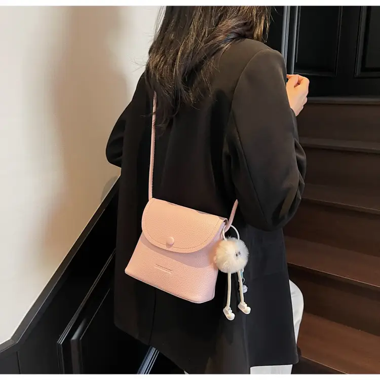 Women's White Square Crossbody Bag with Fur Pom Pom — feature 21