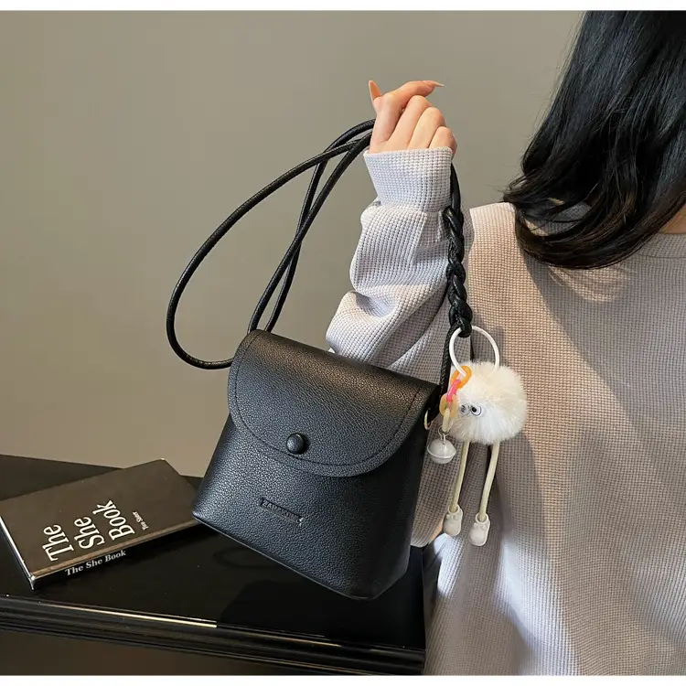 Women's White Square Crossbody Bag with Fur Pom Pom — feature 22