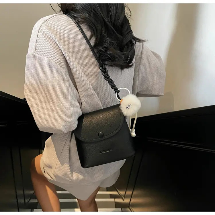 Women's White Square Crossbody Bag with Fur Pom Pom — feature 23