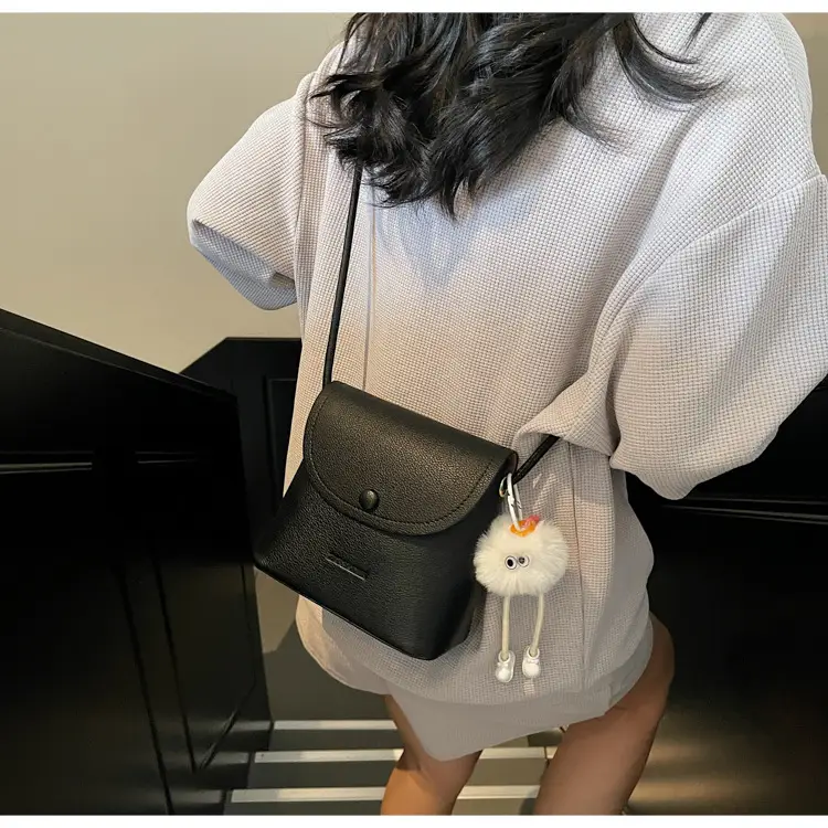 Women's White Square Crossbody Bag with Fur Pom Pom — feature 24