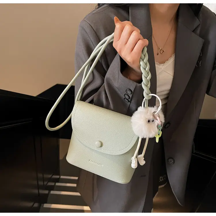 Women's White Square Crossbody Bag with Fur Pom Pom — feature 25