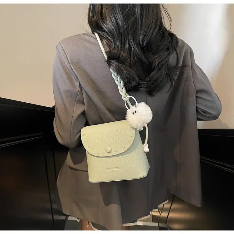 Women's White Square Crossbody Bag with Fur Pom Pom — feature 26
