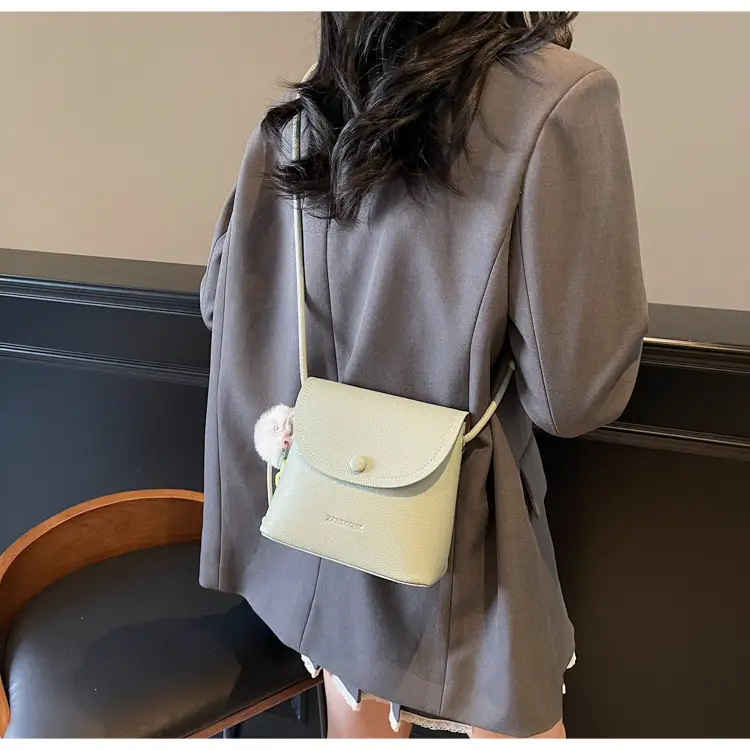 Women's White Square Crossbody Bag with Fur Pom Pom — feature 27