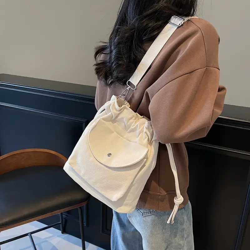 Trendy Women's Tan Bucket Bag with Drawstring Closure - Image 7
