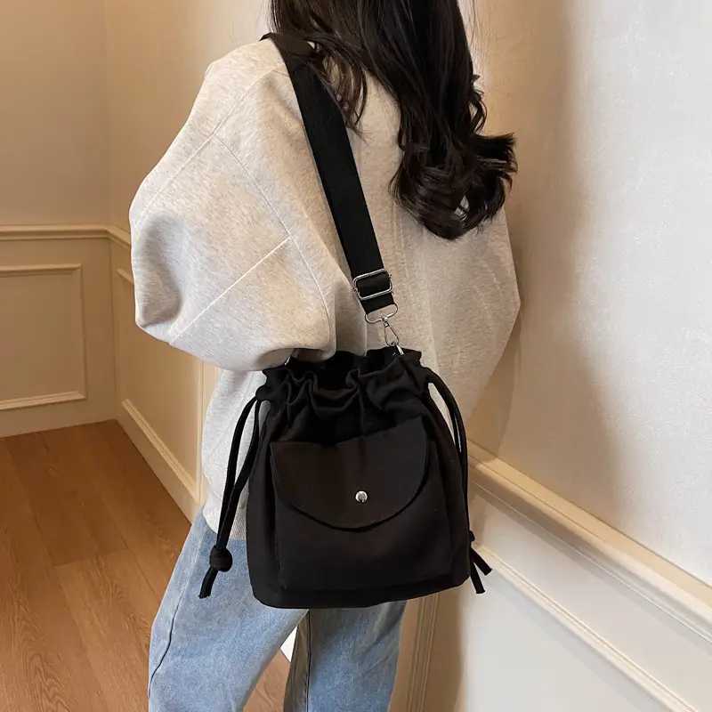 Trendy Women's Tan Bucket Bag with Drawstring Closure - Image 8