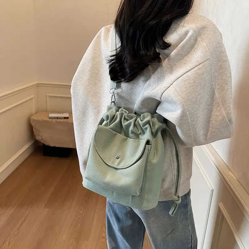 Trendy Women's Tan Bucket Bag with Drawstring Closure - Image 9