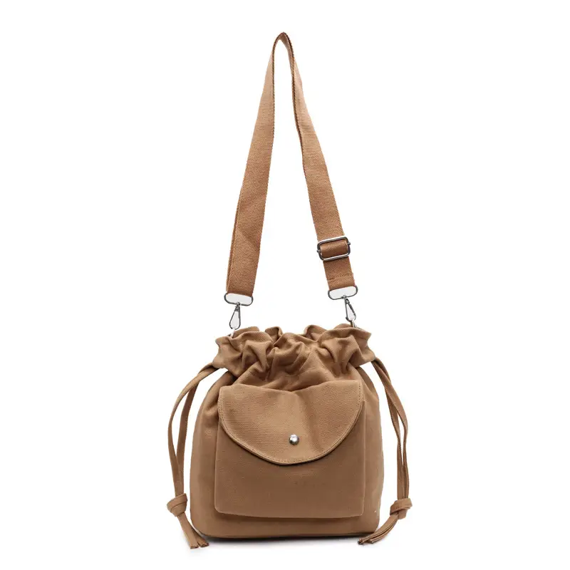Trendy Women's Tan Bucket Bag with Drawstring Closure - Image 5