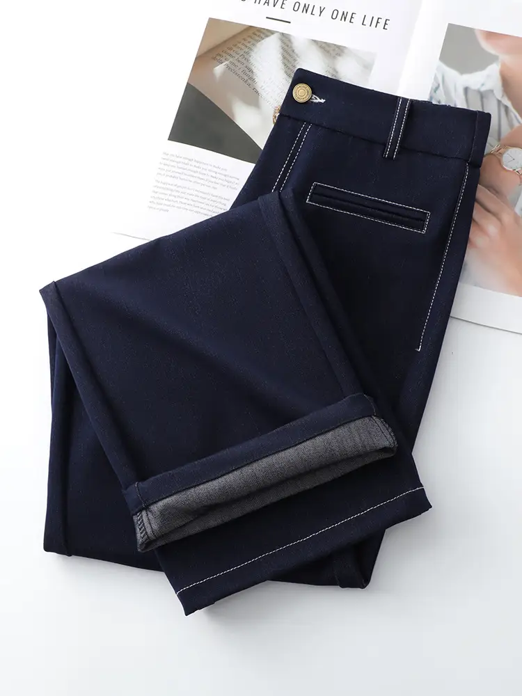 Dark Blue Slimming Long Pants for Women Spring 2026