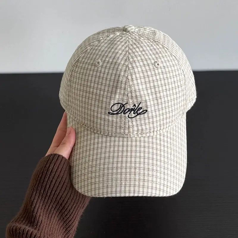 Green Plaid Baseball Cap for Men with Embroidered Logo - Image 3