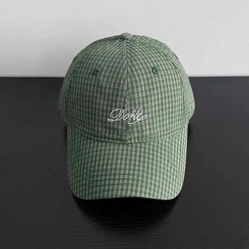 Green Plaid Baseball Cap for Men with Embroidered Logo - Image 4
