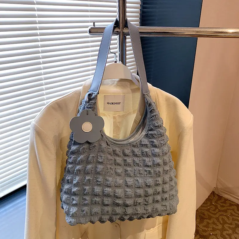 Women's Plaid Underarm Bag White Blue One Shoulder - Image 9