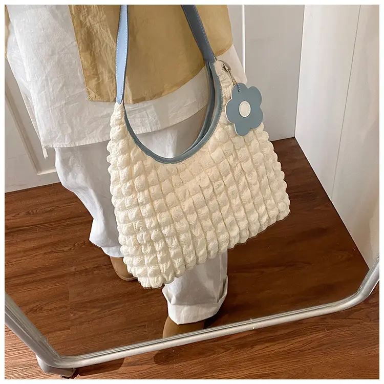 Women's Plaid Underarm Bag White Blue One Shoulder — feature 11