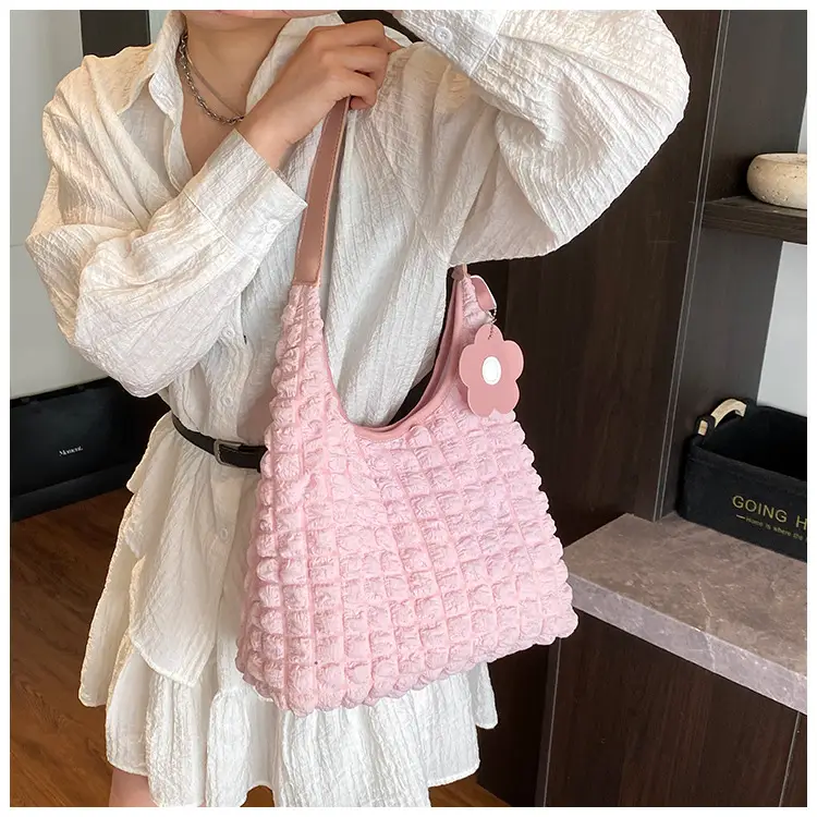 Women's Plaid Underarm Bag White Blue One Shoulder — feature 14