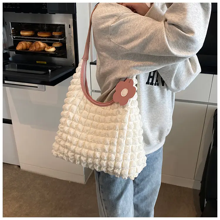 Women's Plaid Underarm Bag White Blue One Shoulder — feature 20