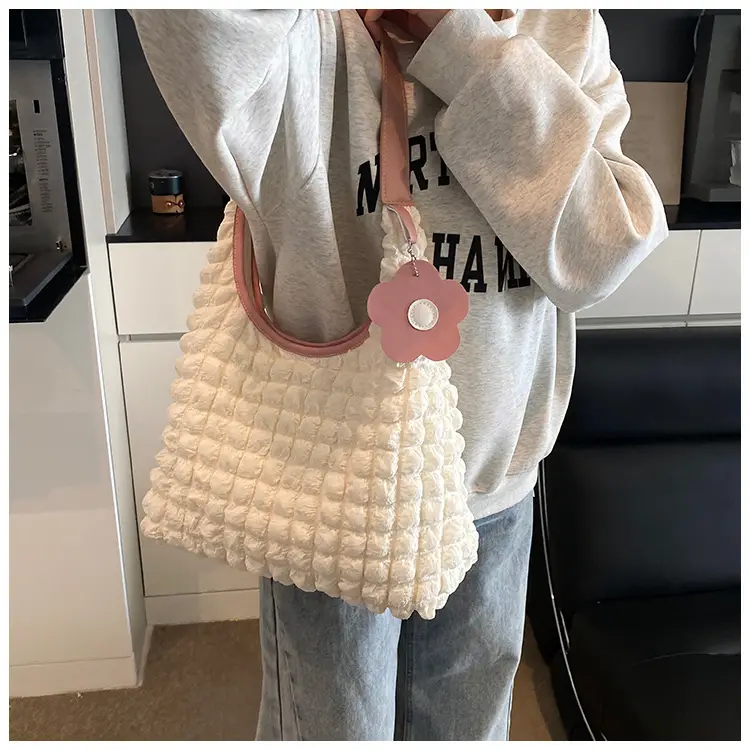 Women's Plaid Underarm Bag White Blue One Shoulder — feature 21