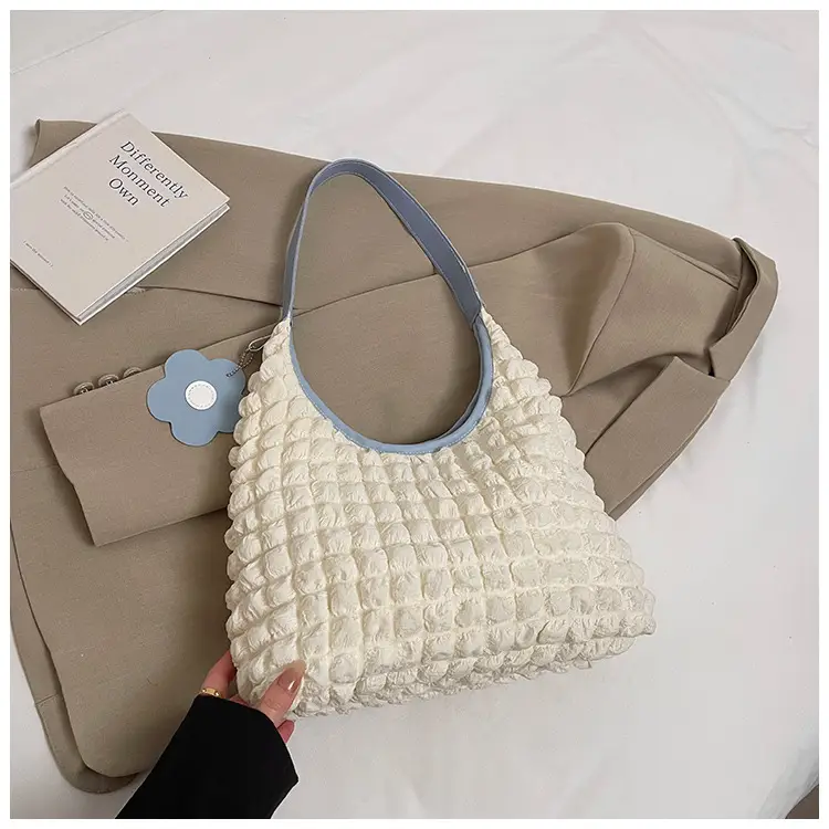 Women's Plaid Underarm Bag White Blue One Shoulder — feature 22