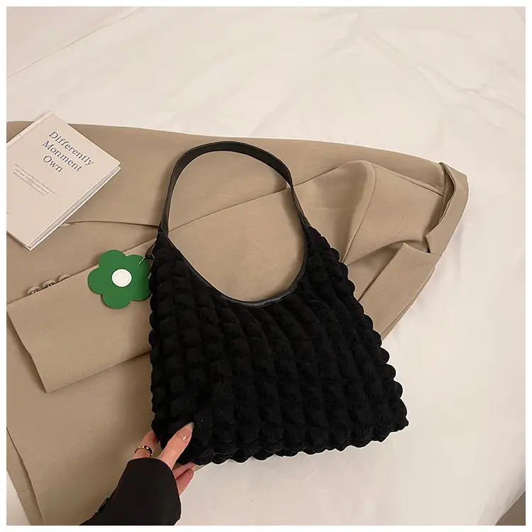 Women's Plaid Underarm Bag White Blue One Shoulder — feature 23