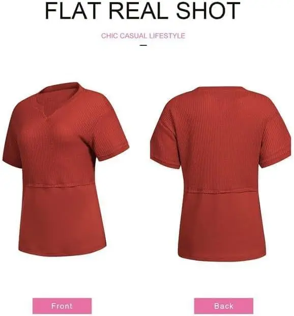 Women V-Neck Pullover Patchwork Shirt Red College Style — feature 12