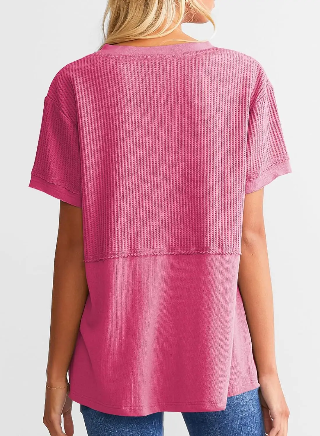 Women V-Neck Pullover Patchwork Shirt Red College Style — feature 38