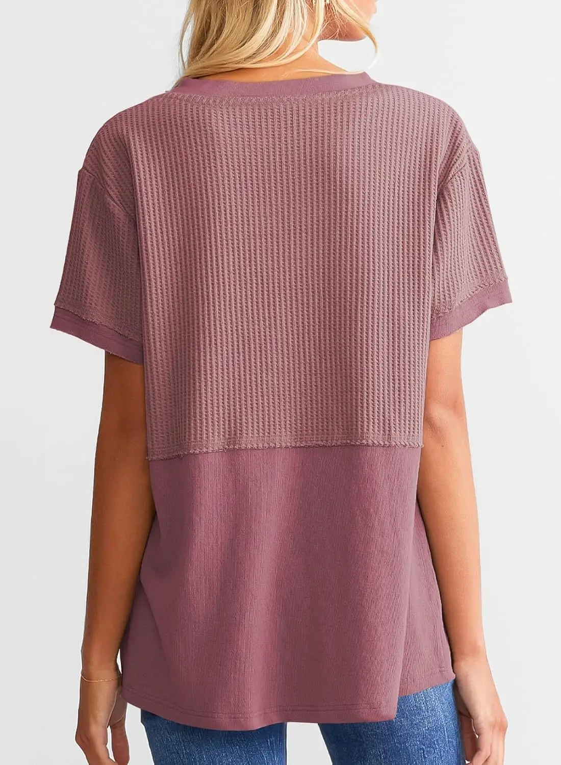 Women V-Neck Pullover Patchwork Shirt Red College Style — feature 42