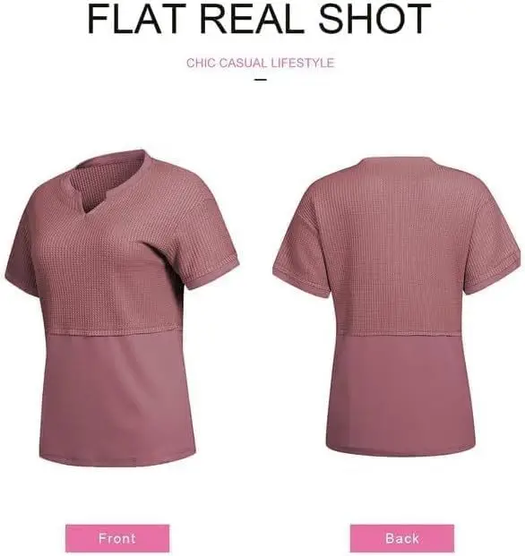 Women V-Neck Pullover Patchwork Shirt Red College Style — feature 43