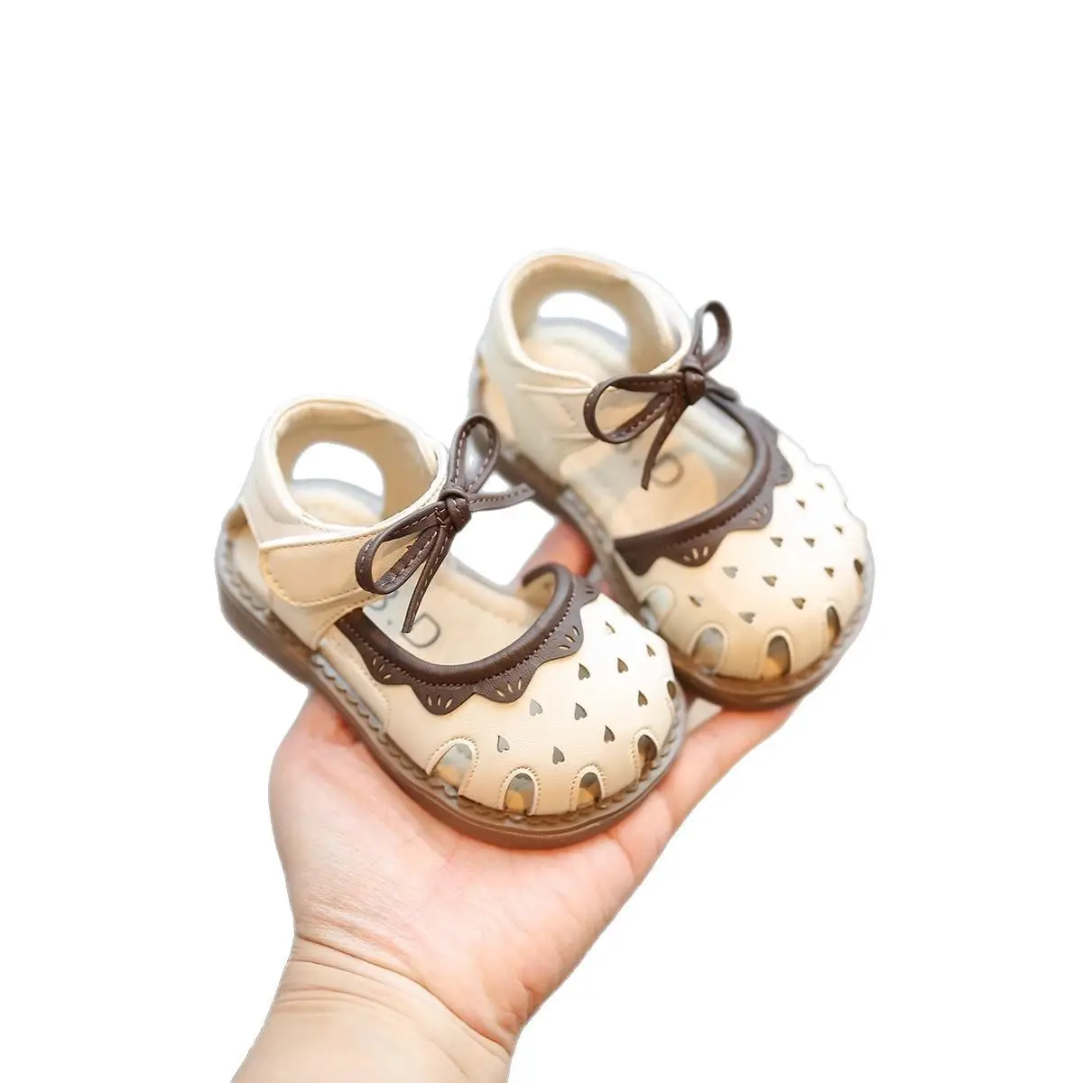 Baby Girl Princess Shoes Brown Bow Wrap Top Anti-Collision