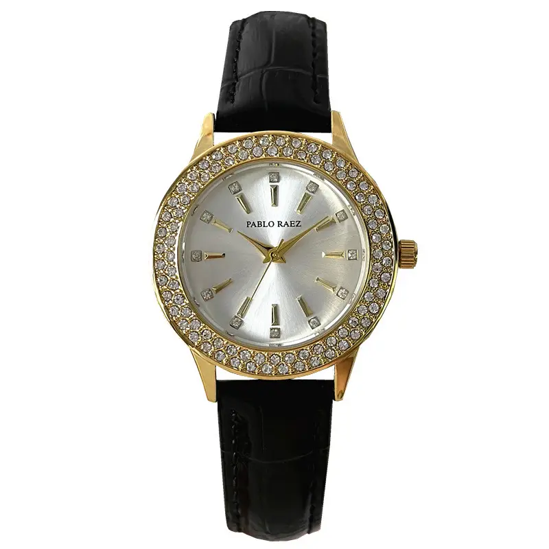 Luxury Full Diamond Women's Watch Gold Black Strap - Image 6