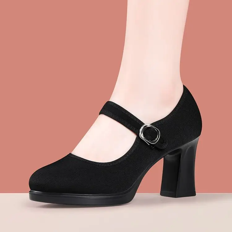 Cheongsam soft-soled cloth shoes model non-slip black 2025 spring new single-layer shoes work shoes high heels dancing mother