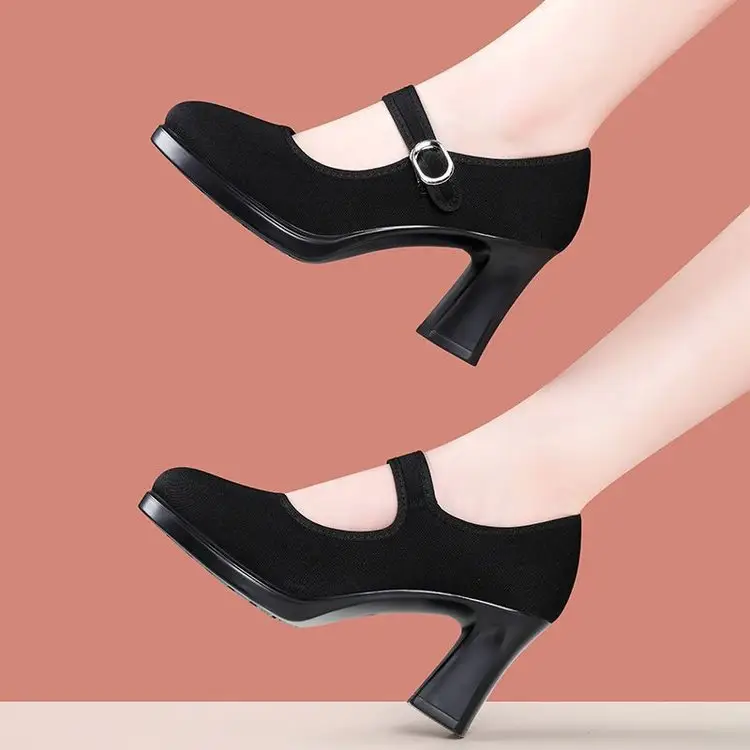 Cheongsam soft-soled cloth shoes model non-slip black 2025 spring new single-layer shoes work shoes high heels dancing mother