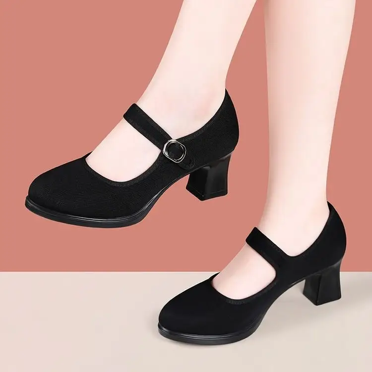 Cheongsam soft-soled cloth shoes model non-slip black 2025 spring new single-layer shoes work shoes high heels dancing mother — feature 5