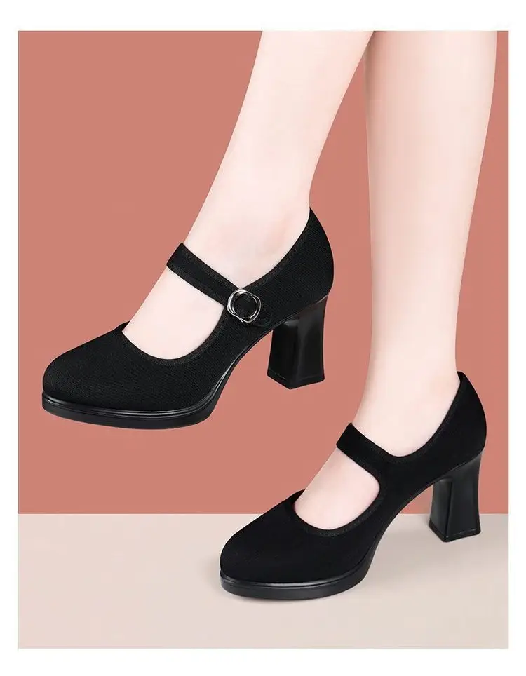 Cheongsam soft-soled cloth shoes model non-slip black 2025 spring new single-layer shoes work shoes high heels dancing mother — feature 7