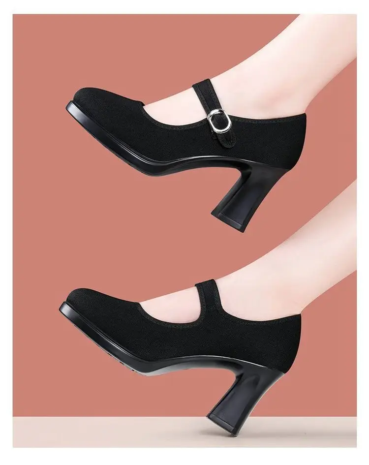 Cheongsam soft-soled cloth shoes model non-slip black 2025 spring new single-layer shoes work shoes high heels dancing mother — feature 9