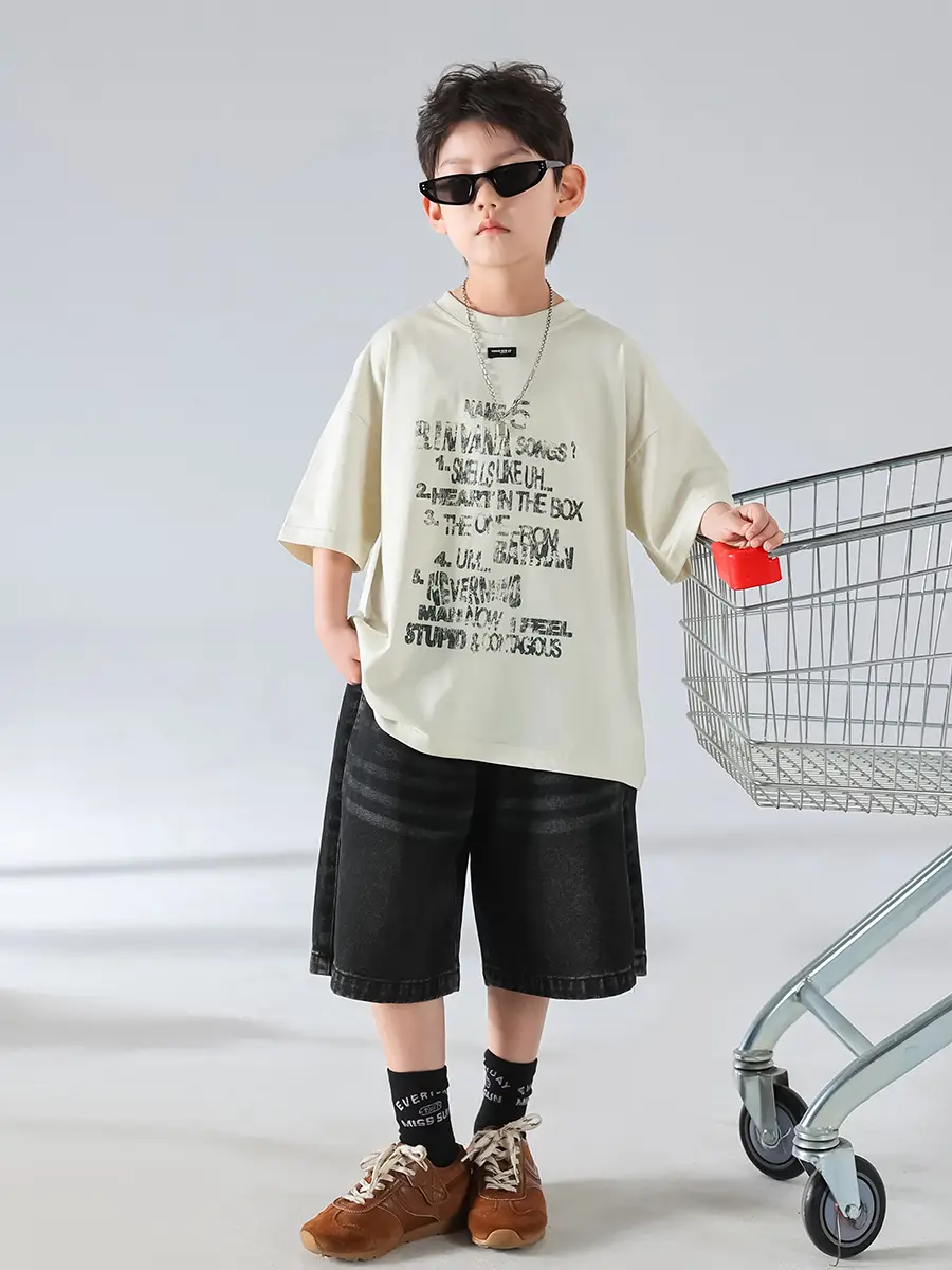 Boys Korean Style Summer Denim Shorts T-Shirt Set - Image 3