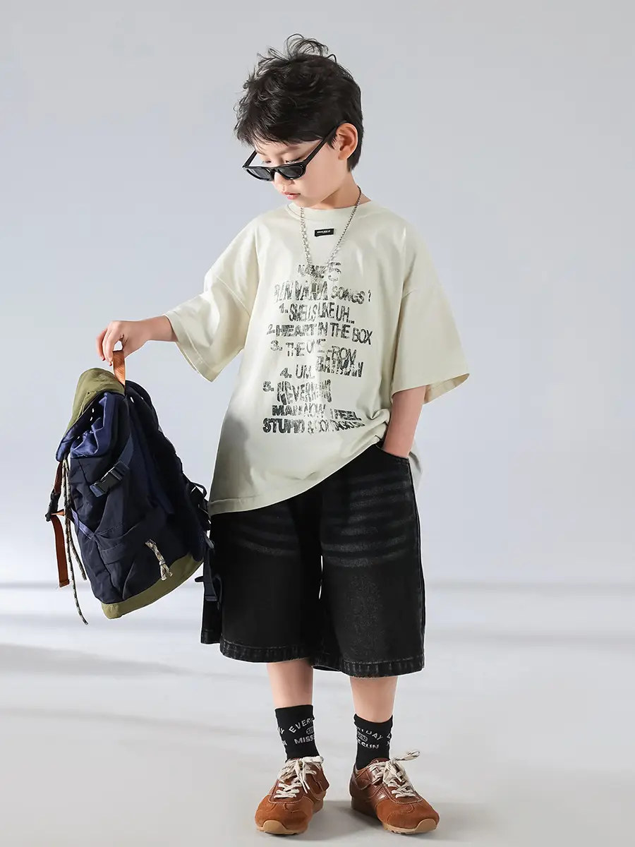 Boys Korean Style Summer Denim Shorts T-Shirt Set - Image 4
