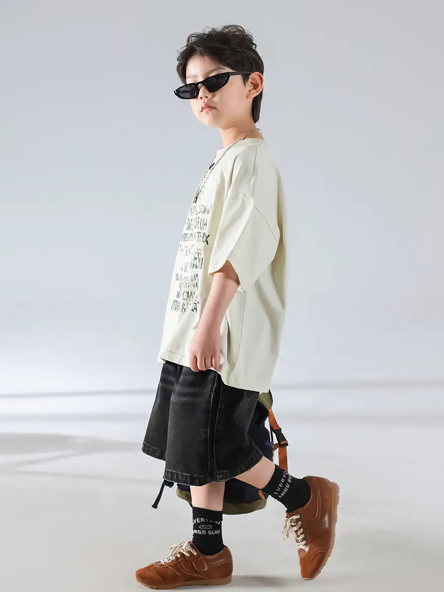 Boys Korean Style Summer Denim Shorts T-Shirt Set - Image 5