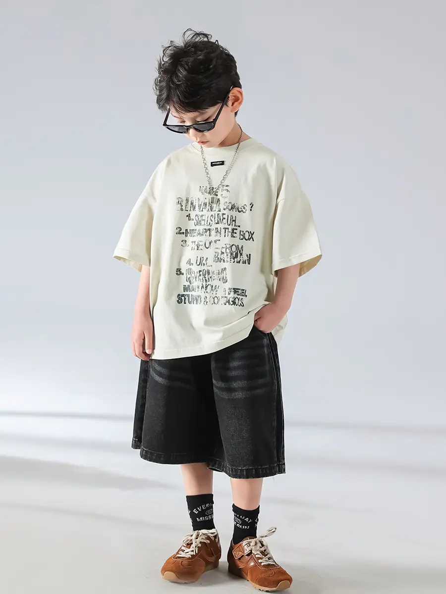 Boys Korean Style Summer Denim Shorts T-Shirt Set - Image 6