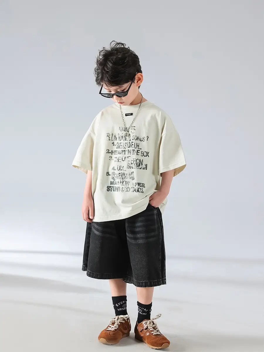 Boys Korean Style Summer Denim Shorts T-Shirt Set — feature 16