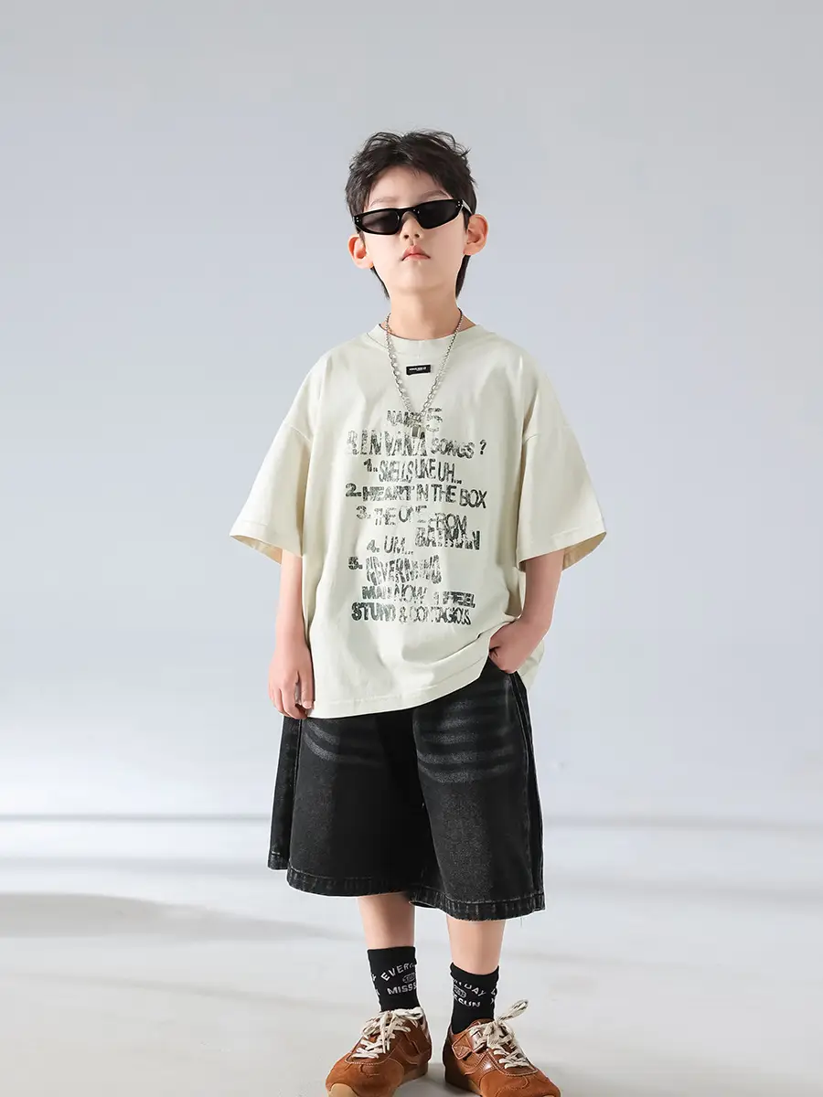 Boys Korean Style Summer Denim Shorts T-Shirt Set — feature 24