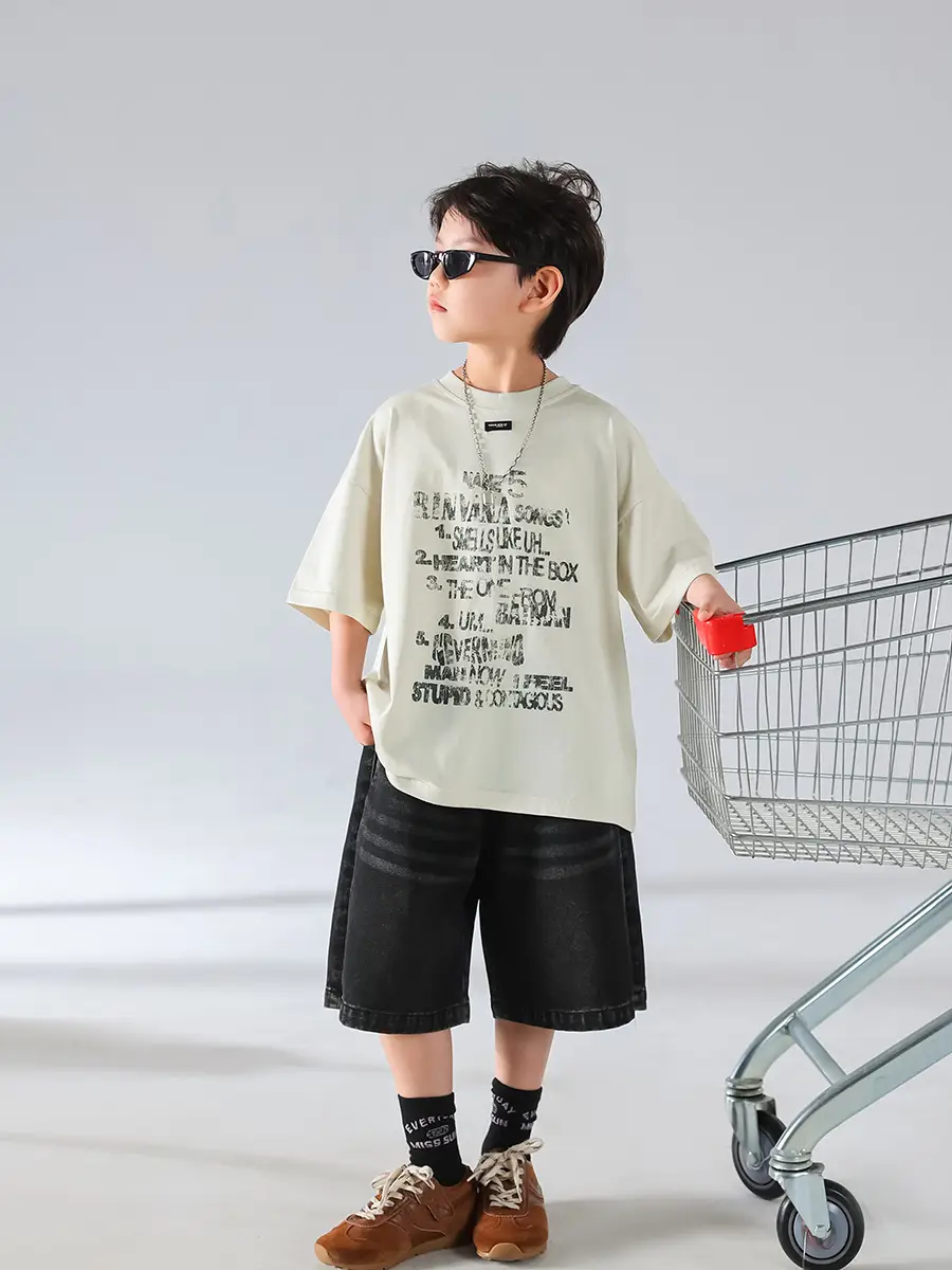 Boys Korean Style Summer Denim Shorts T-Shirt Set — feature 25