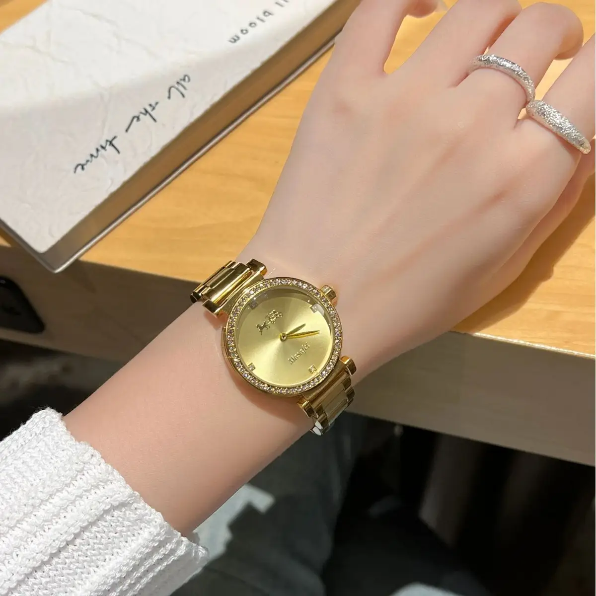 Gold Cross Strap Women's Watch with Crystal Dial - Image 5