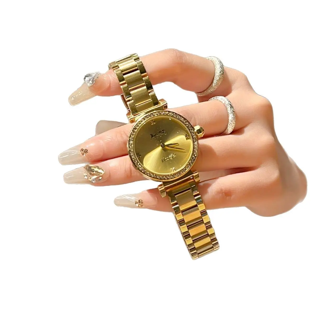 Gold Cross Strap Women's Watch with Crystal Dial - Image 6