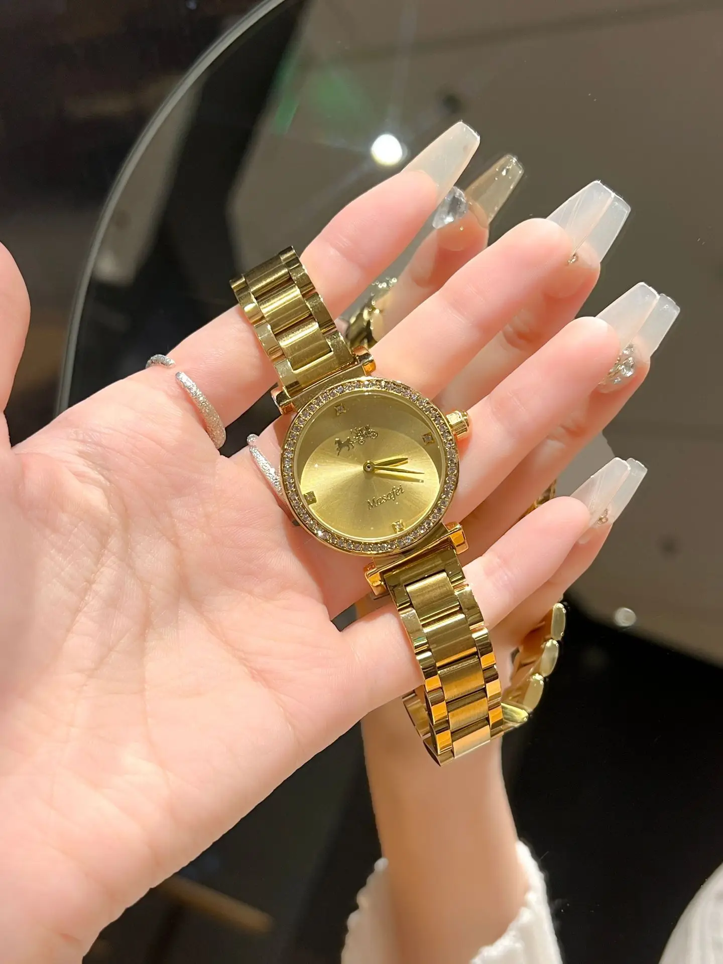 Gold Cross Strap Women's Watch with Crystal Dial — feature 3
