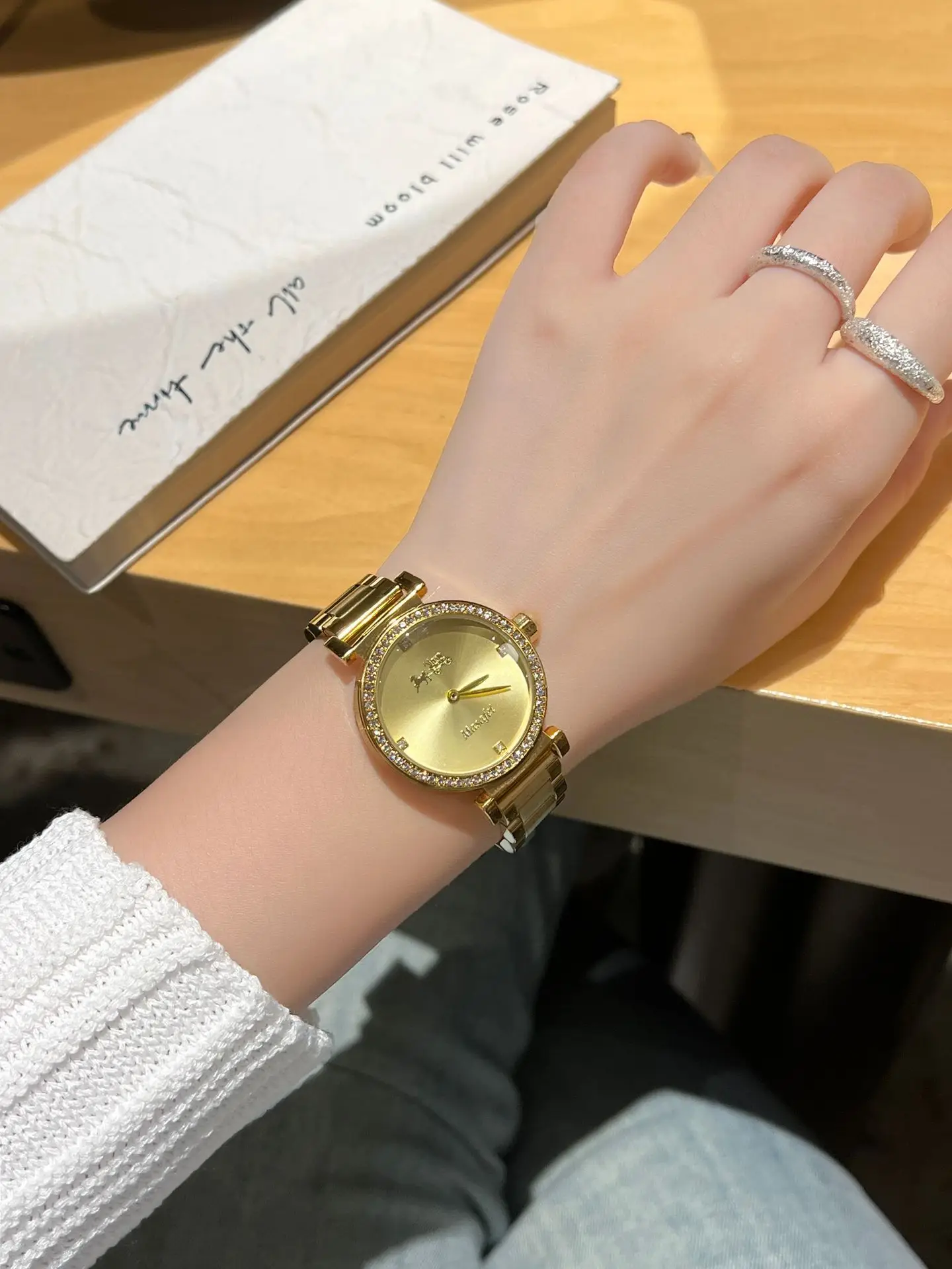 Gold Cross Strap Women's Watch with Crystal Dial — feature 6