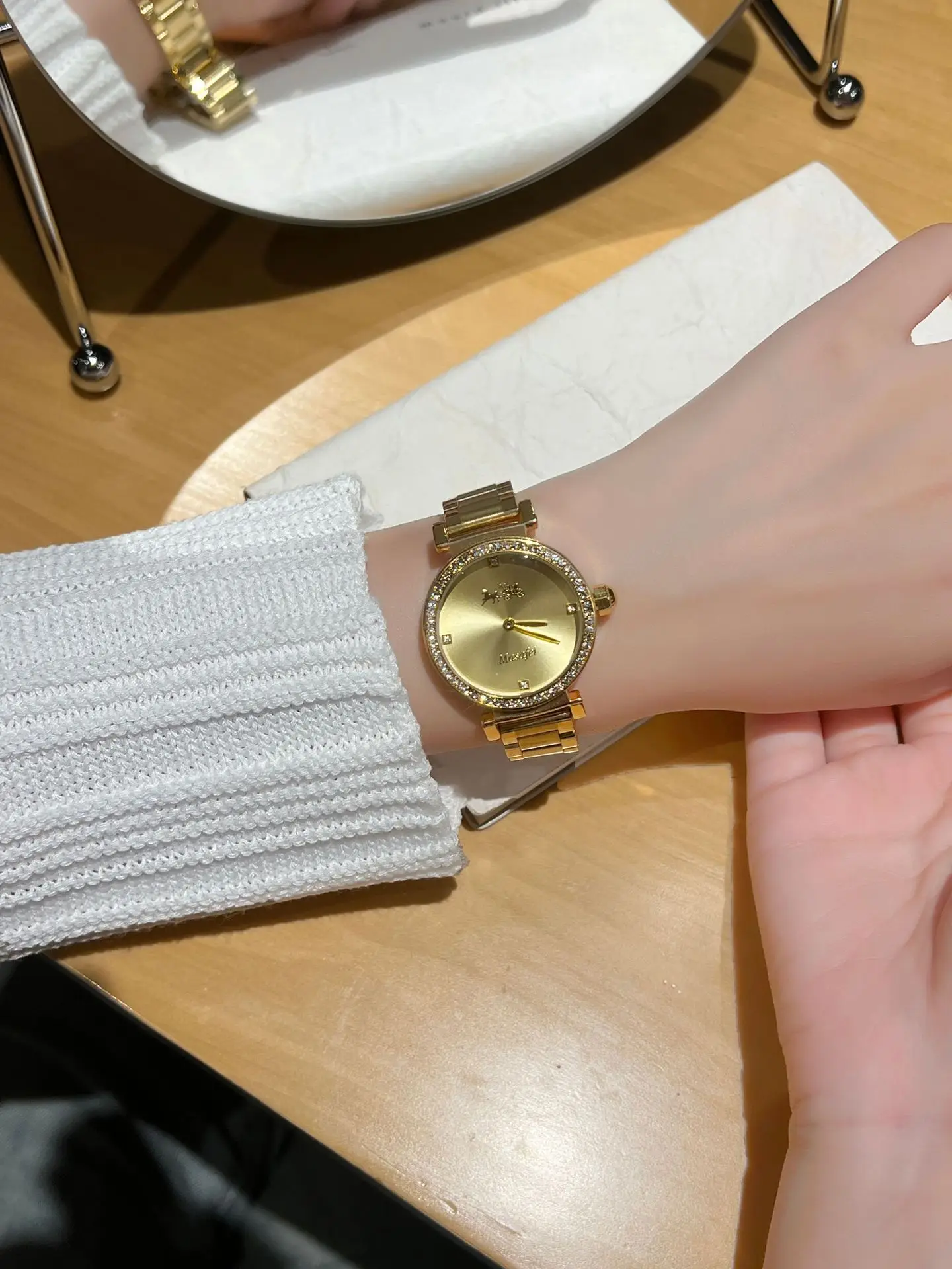Gold Cross Strap Women's Watch with Crystal Dial — feature 7