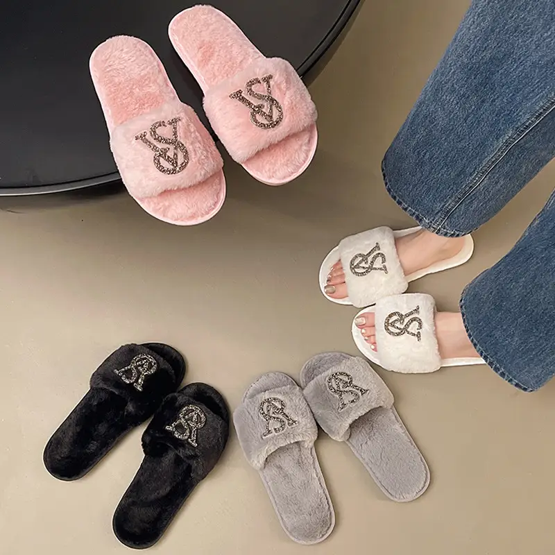 Light Luxury Trendy Brand 2025 Mao Mao Slippers Women's Slippers for Outer Wear Cotton Slippers Home Mao Mao Warm plus size Bright and Flat