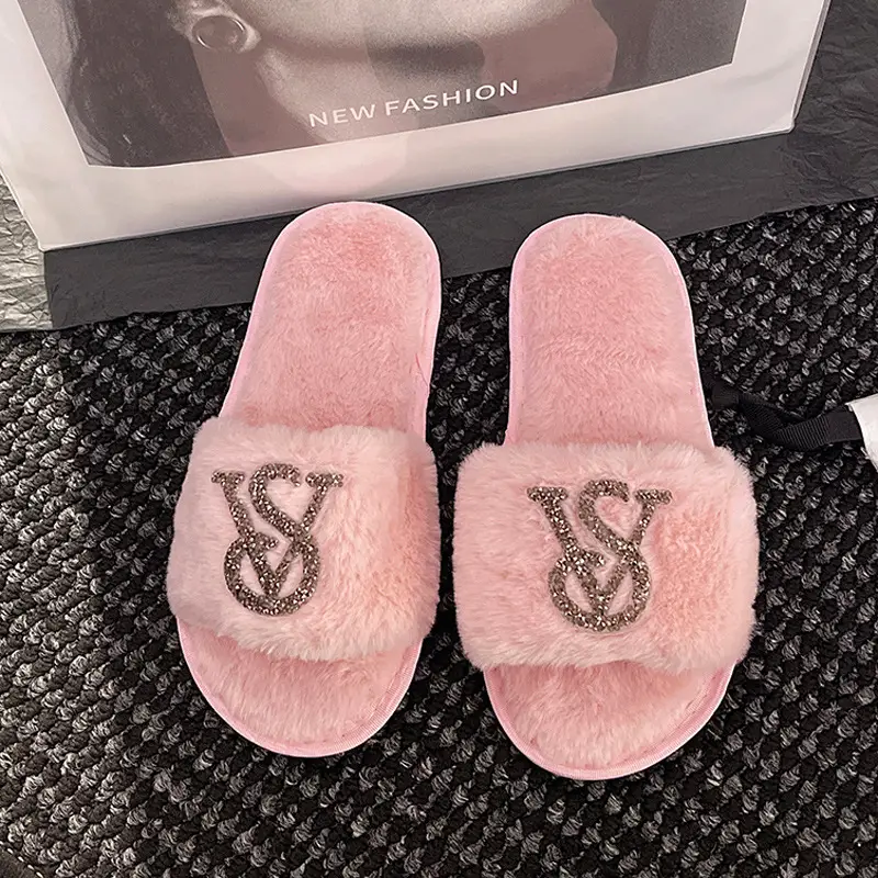 Light Luxury Trendy Brand 2025 Mao Mao Slippers Women's Slippers for Outer Wear Cotton Slippers Home Mao Mao Warm plus size Bright and Flat