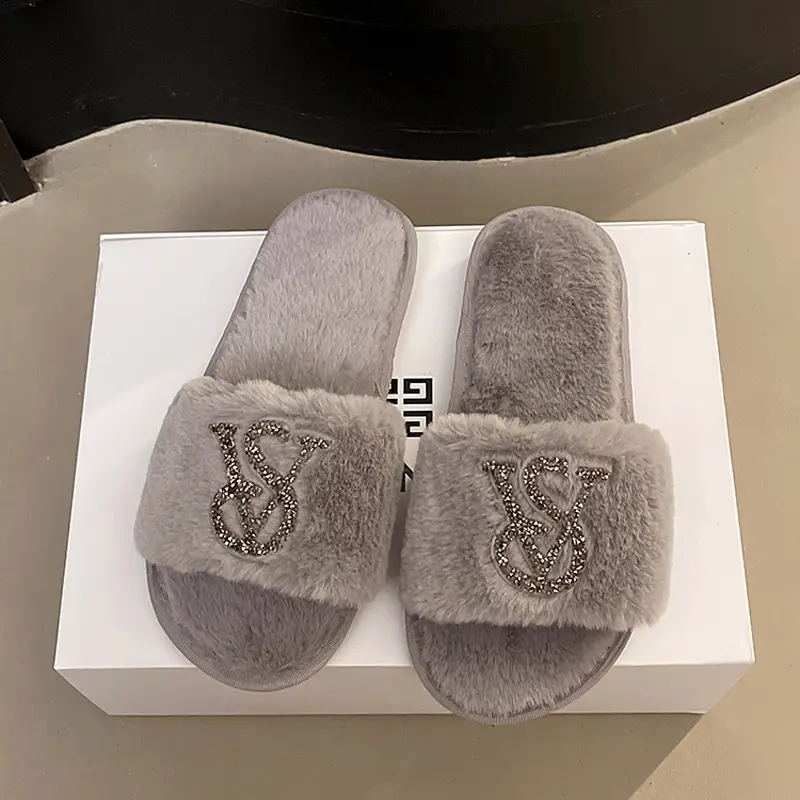 Light Luxury Trendy Brand 2025 Mao Mao Slippers Women's Slippers for Outer Wear Cotton Slippers Home Mao Mao Warm plus size Bright and Flat